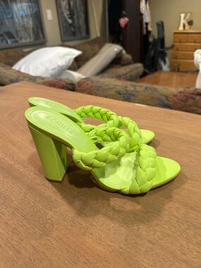 SCHUTZ Neon Green Braided Block Heel Sandals